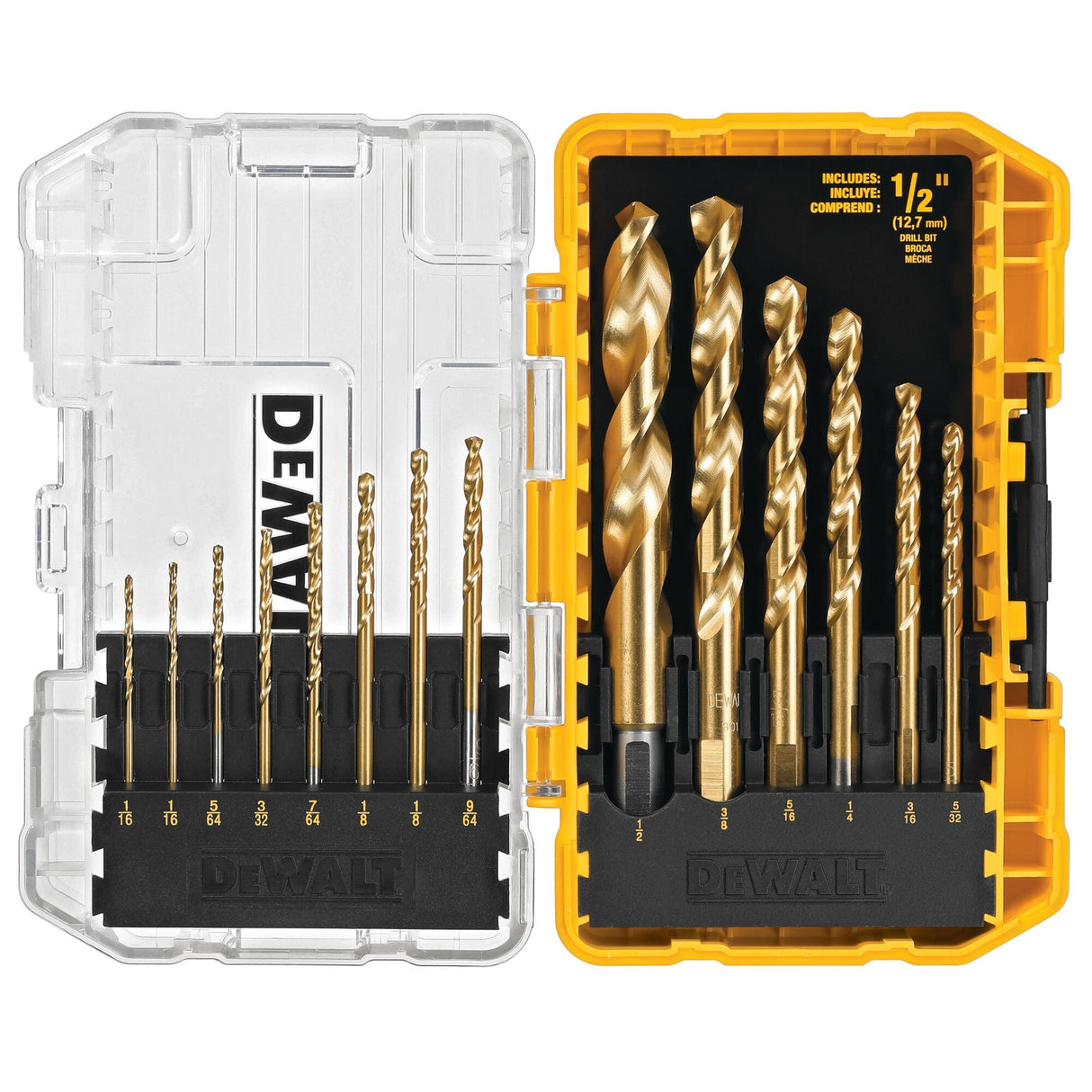 14-Piece Assorted Titanium Nitride Coated Hss Jobber Length Twist Drill Bit Set DW1341 GT