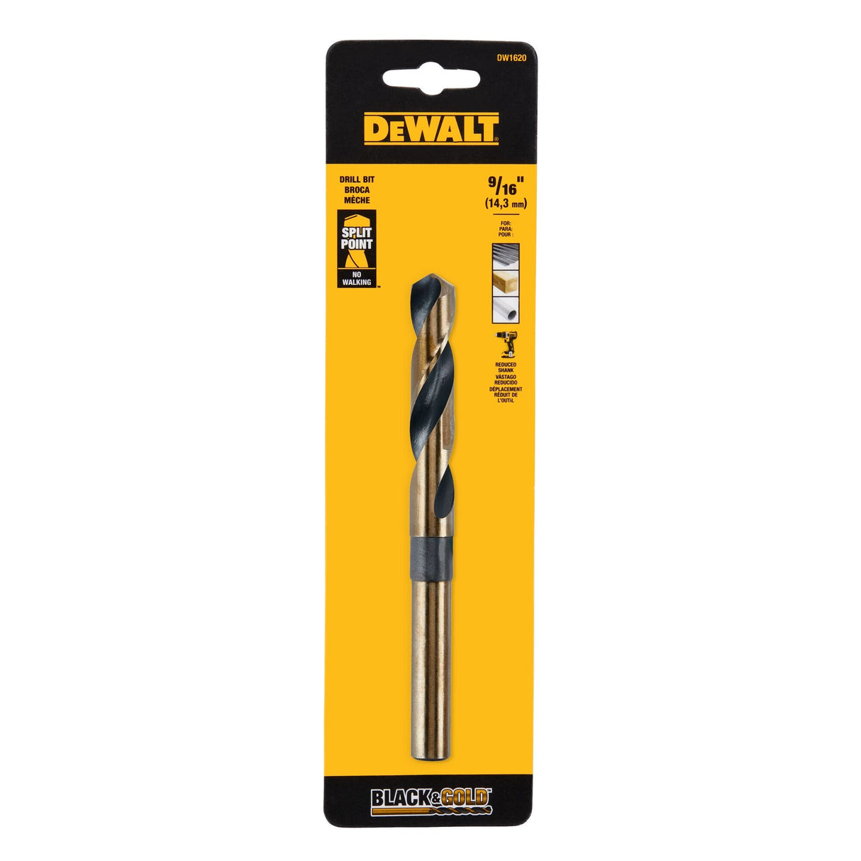 9/16-in x 6-in Black and Gold Coated Hss Jobber Length Twist Drill Bit DW1620 G