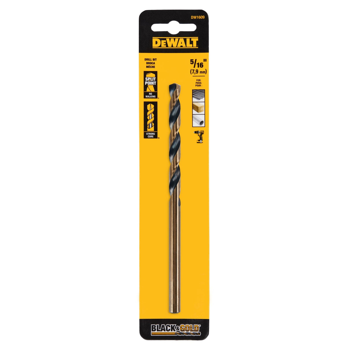 5/16-in x 6-in Black and Gold Coated Hss Aircraft Length Twist Drill Bit DW1609 G