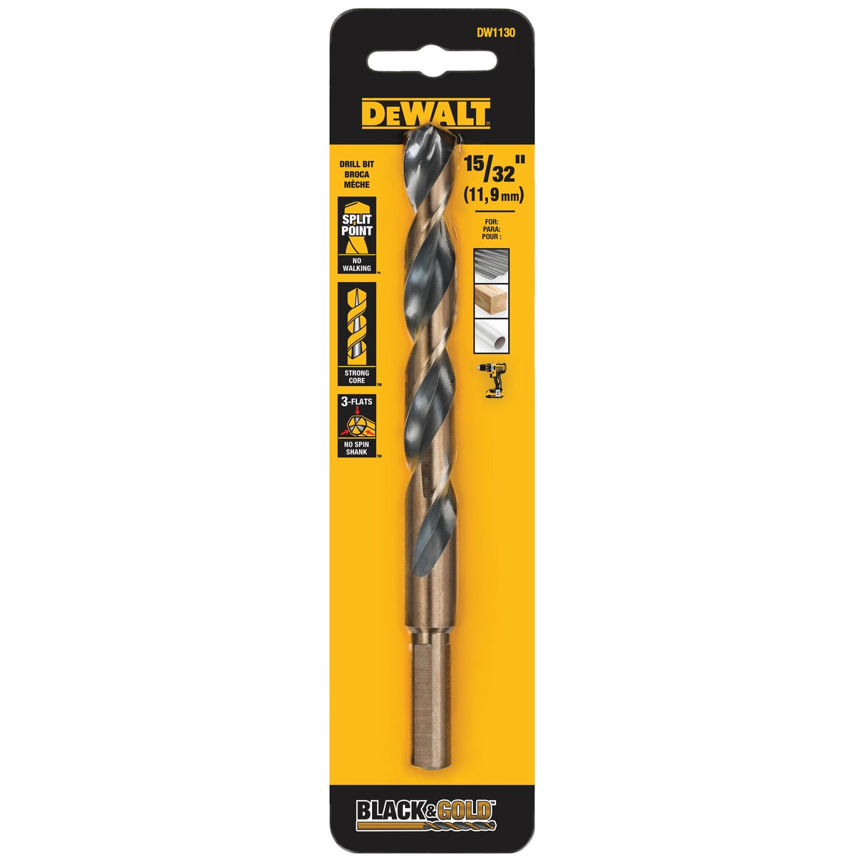 15/32-in x 5-7/8-in Black and Gold Coated Hss Jobber Length Twist Drill Bit DW1130 G