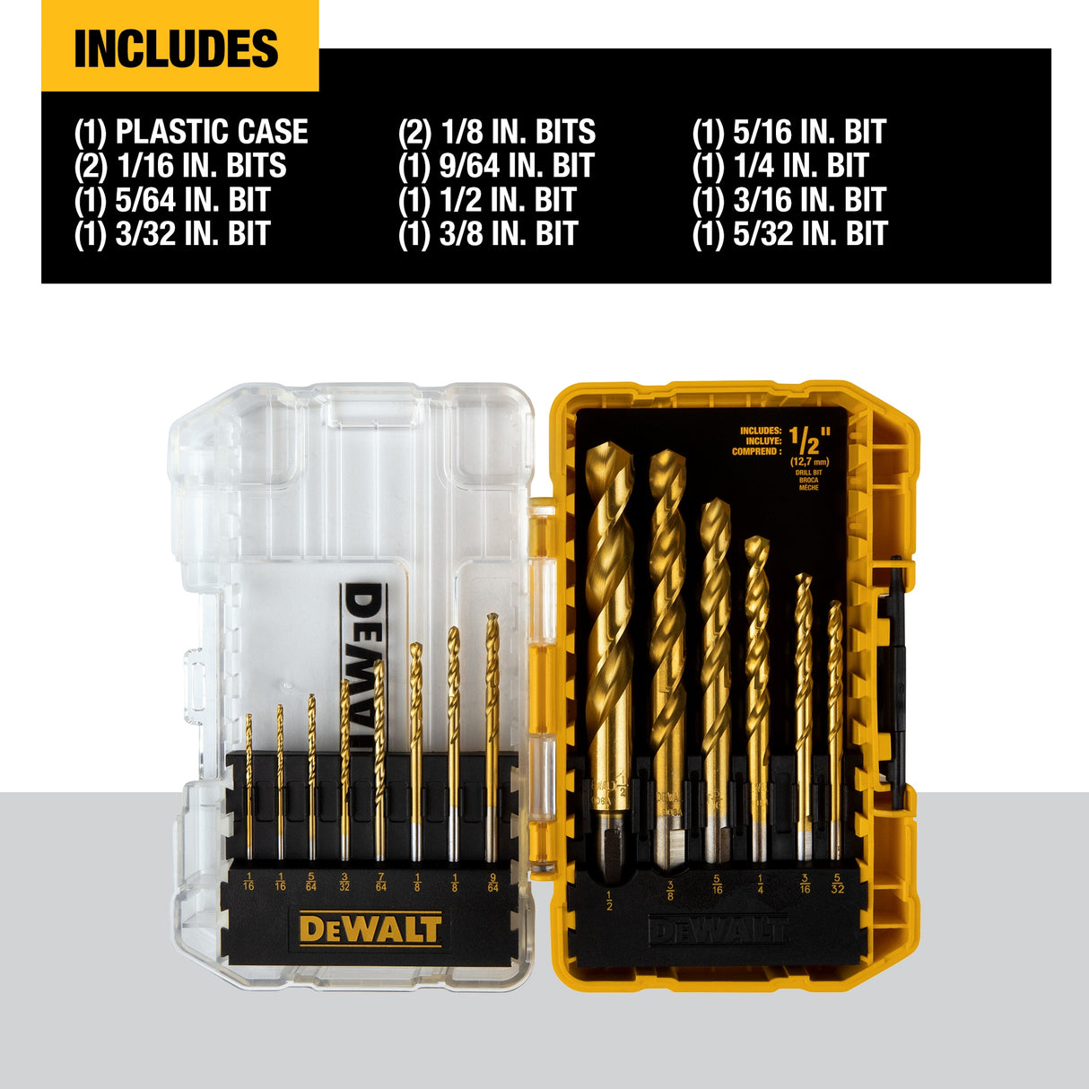 14-Piece Assorted Titanium Nitride Coated Hss Jobber Length Twist Drill Bit Set DW1341 GT