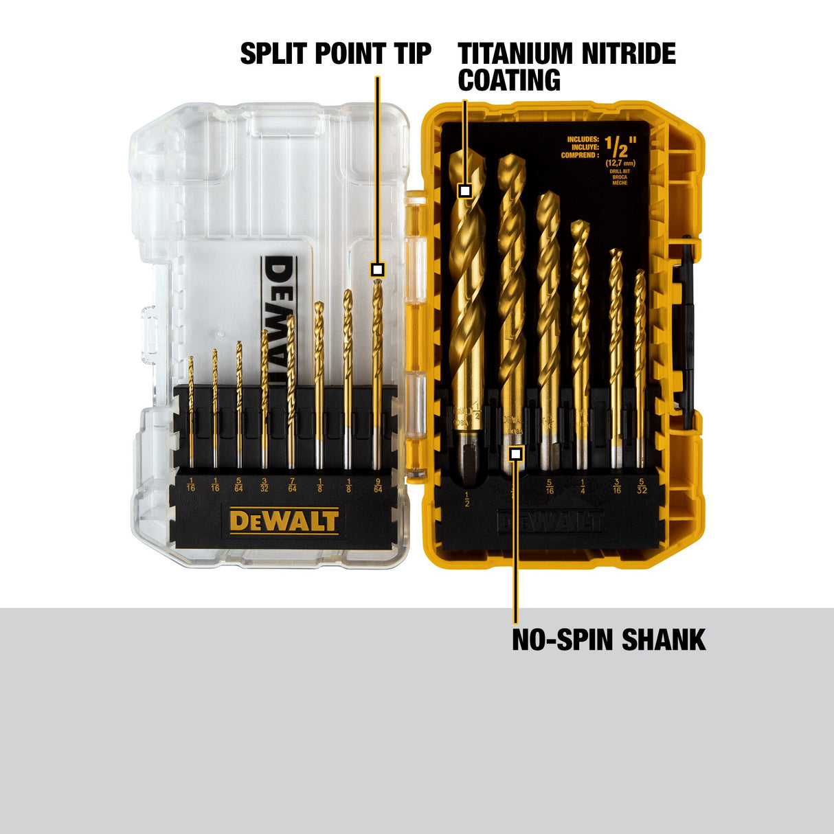 14-Piece Assorted Titanium Nitride Coated Hss Jobber Length Twist Drill Bit Set DW1341 GT