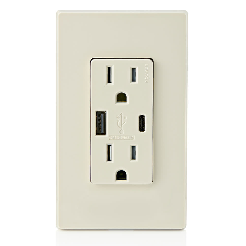 15A 125V 5-15R Light Almond Outlet with Type A/C Charger 3894532