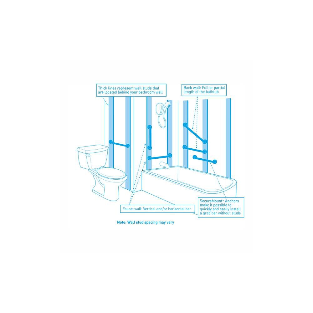 Home Care Chrome Steel Grab Bar Securemount Anchor 1 Pair SMA1000CH