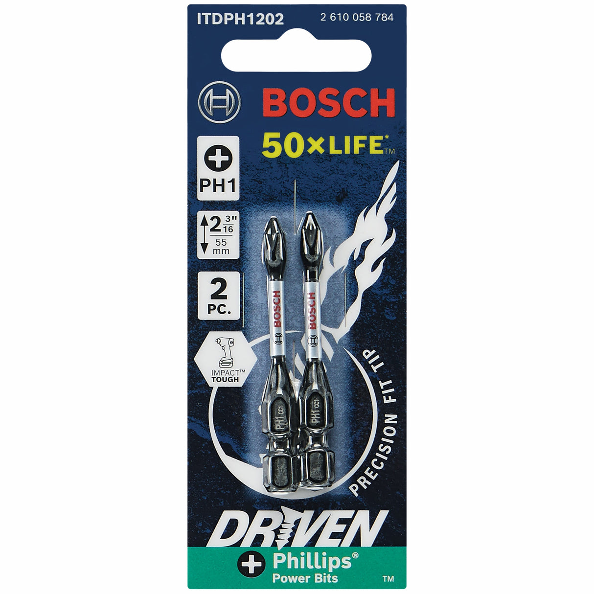 Driven 1/4-in x 2-in Phillips Impact Driver Bit (2-Piece) ITDPH1202