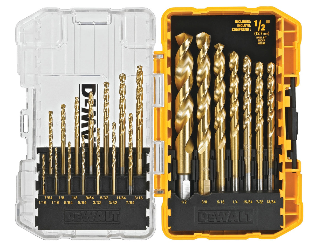 21-Piece Assorted Titanium Nitride Coated Hss Jobber Length Twist Drill Bit Set DW1342 G