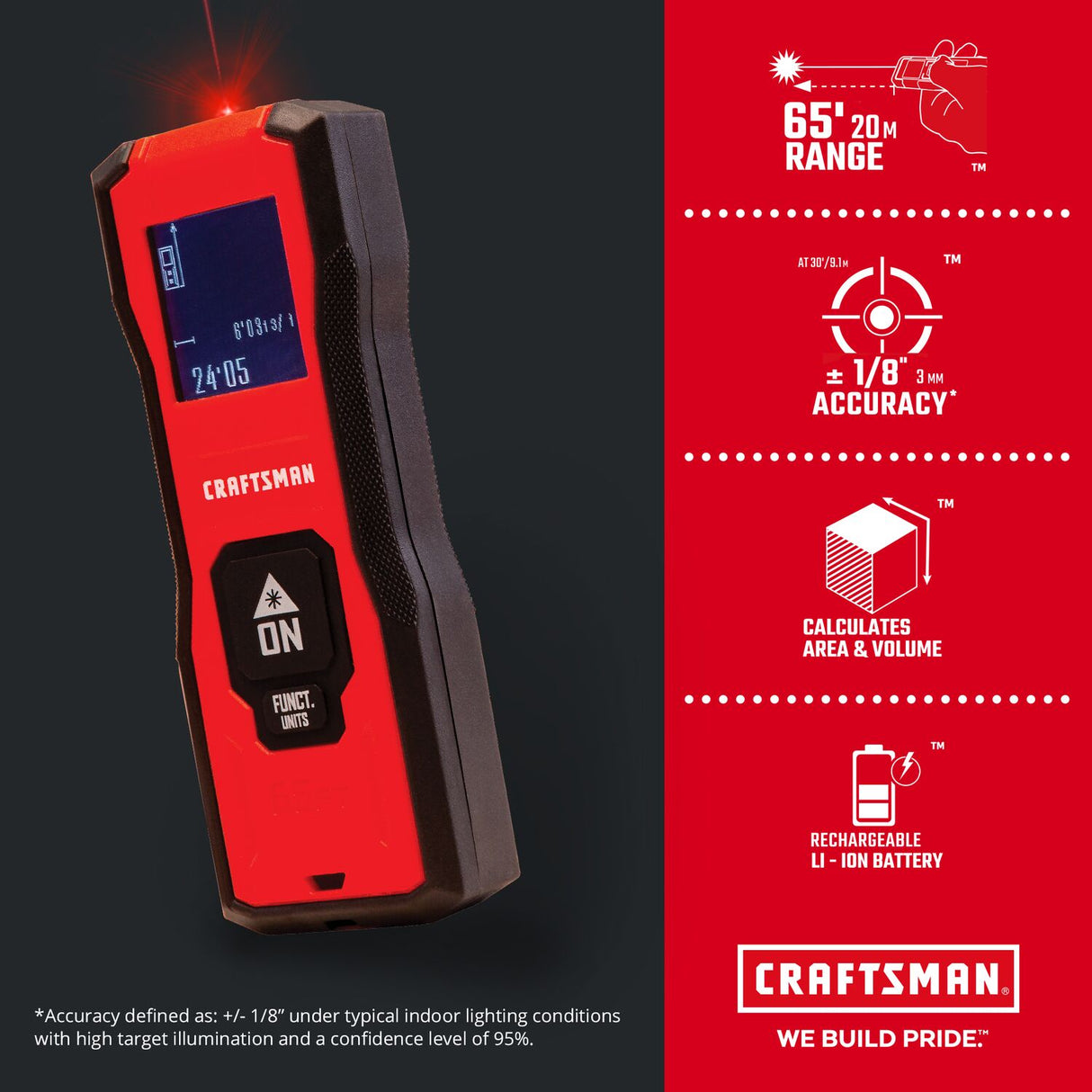 65-ft Outdoor Red Laser Distance Measurer with Backlit Display CMHT77638