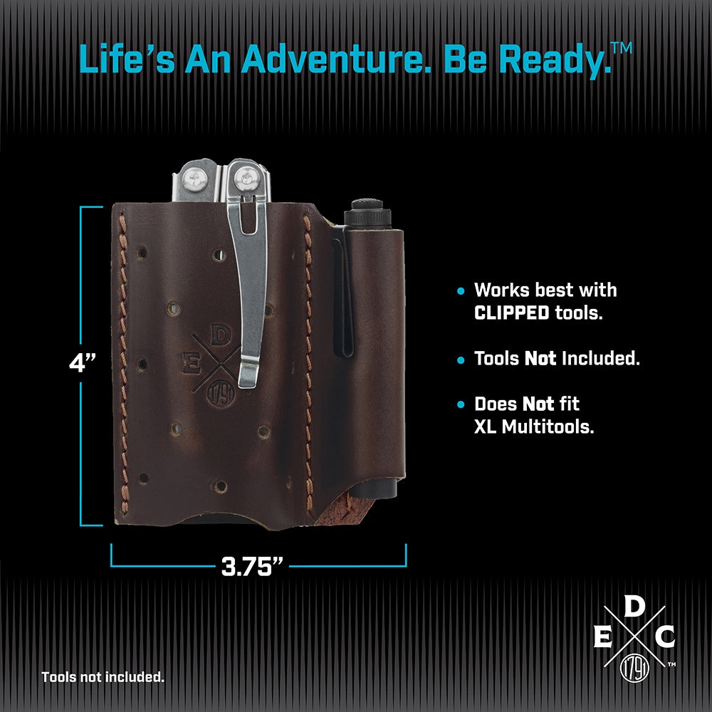 Everyday Carry Leather Pocket Tool Pouch for Multitool, Knife, Pen / Pen Light, Cash / Cards for Pocket Carry WEB-PK-DUO-BUR-A