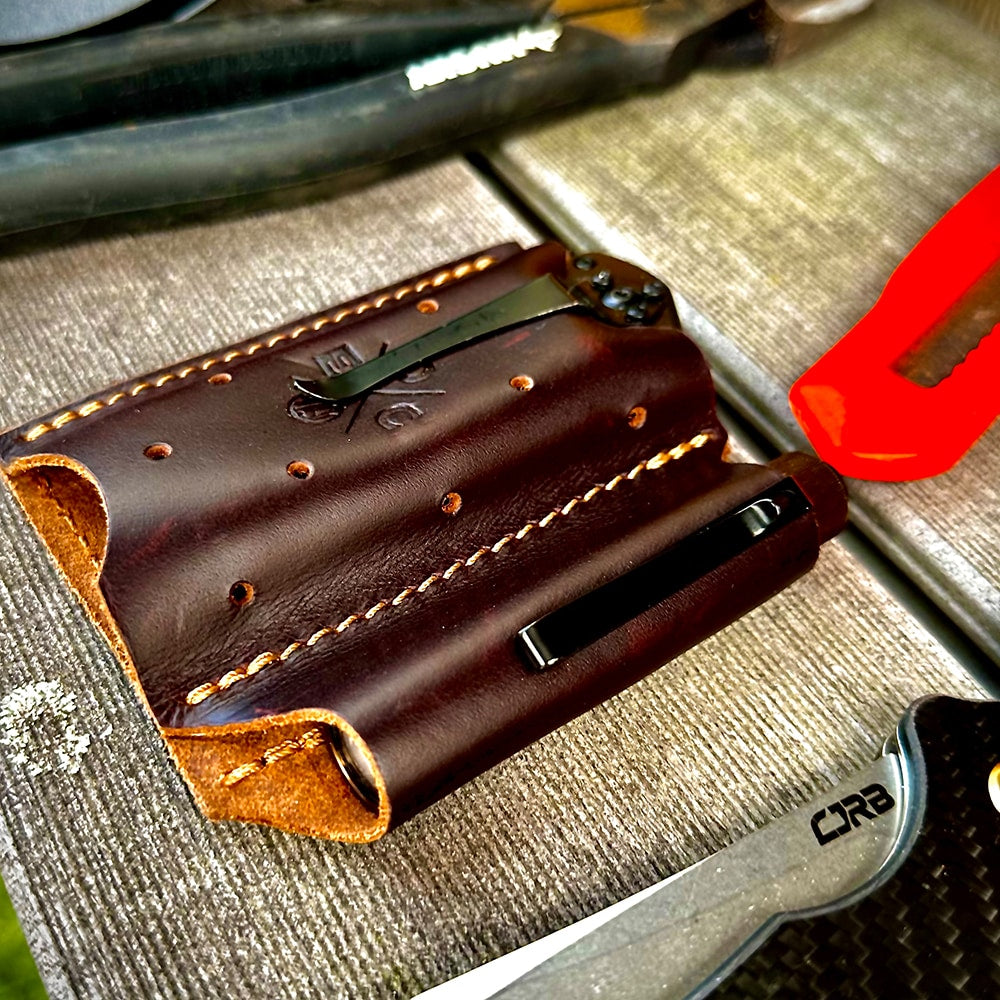 Everyday Carry Leather Pocket Tool Pouch for Multitool, Knife, Pen / Pen Light, Cash / Cards for Pocket Carry WEB-PK-DUO-BUR-A