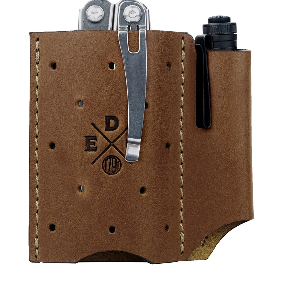 Everyday Carry Leather Pocket Tool Pouch for Multitool, Knife, Pen / Pen Light, Cash / Cards for Pocket Carry WEB-PK-DUO-CHN-A