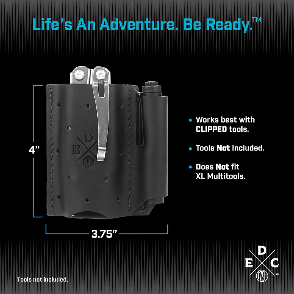 Everyday Carry Leather Pocket Tool Pouch for Multitool, Knife, Pen / Pen Light, Cash / Cards for Pocket Carry WEB-PK-DUO-BLK-A