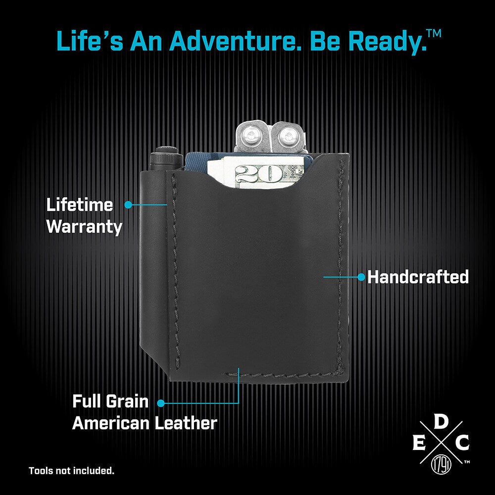 Everyday Carry Leather Pocket Tool Pouch for Multitool, Knife, Pen / Pen Light, Cash / Cards for Pocket Carry WEB-PK-DUO-BLK-A