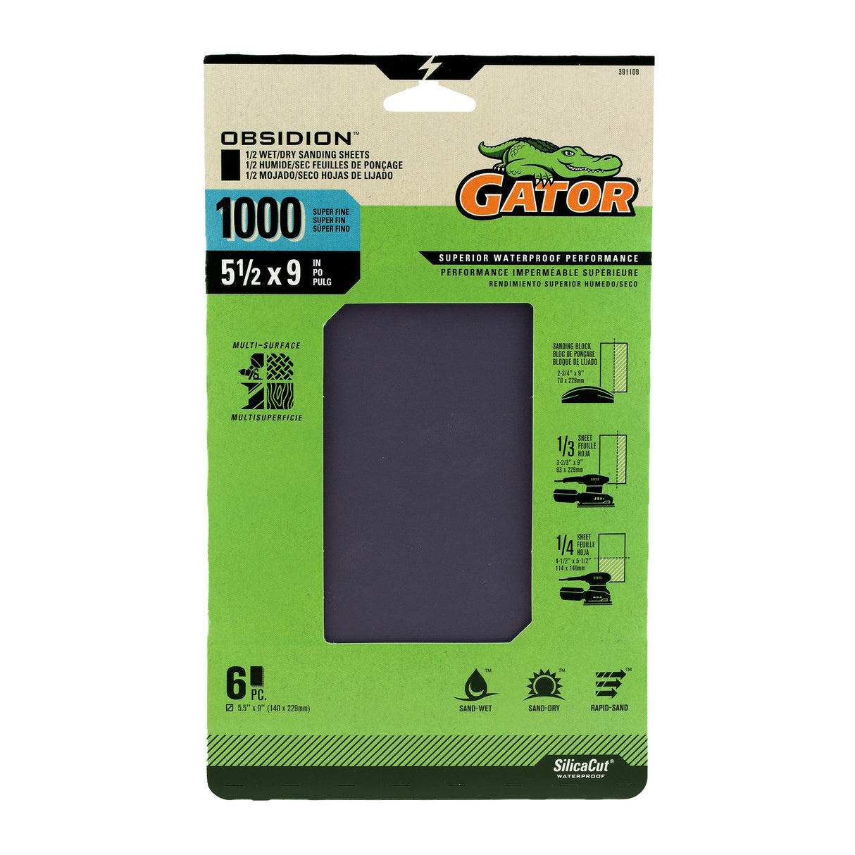 Obsidion 6-Piece Silicon Carbide 1000-Grit Sheet Sandpaper GAT-391109