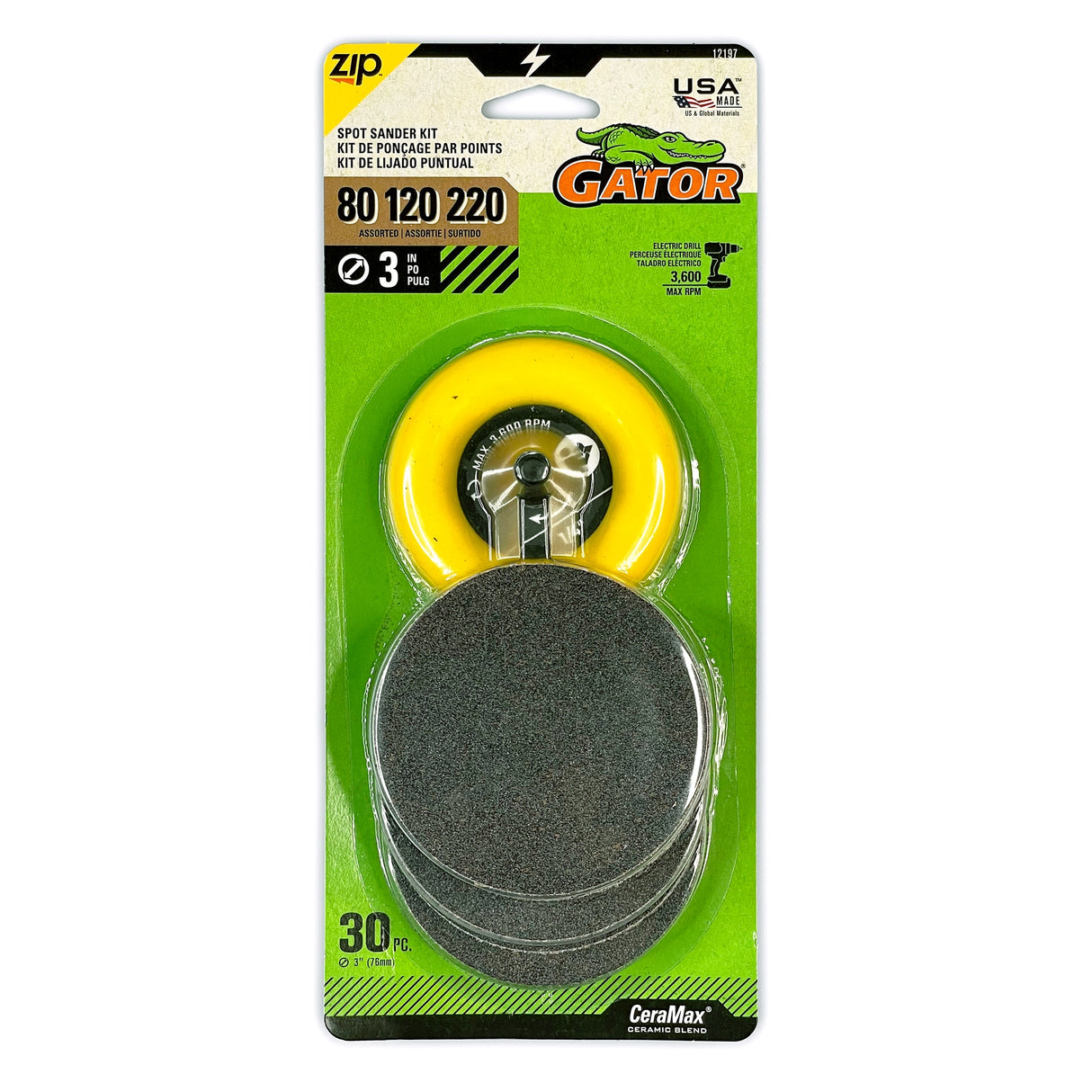 Zip 30-Piece Ceramic Alumina Multi-grade Pack Disc Sandpaper GAT-12197