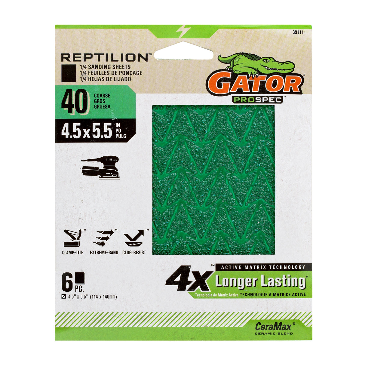 Reptilion 6-Piece Ceramic Alumina 40-Grit Sheet Sandpaper GAT-391111