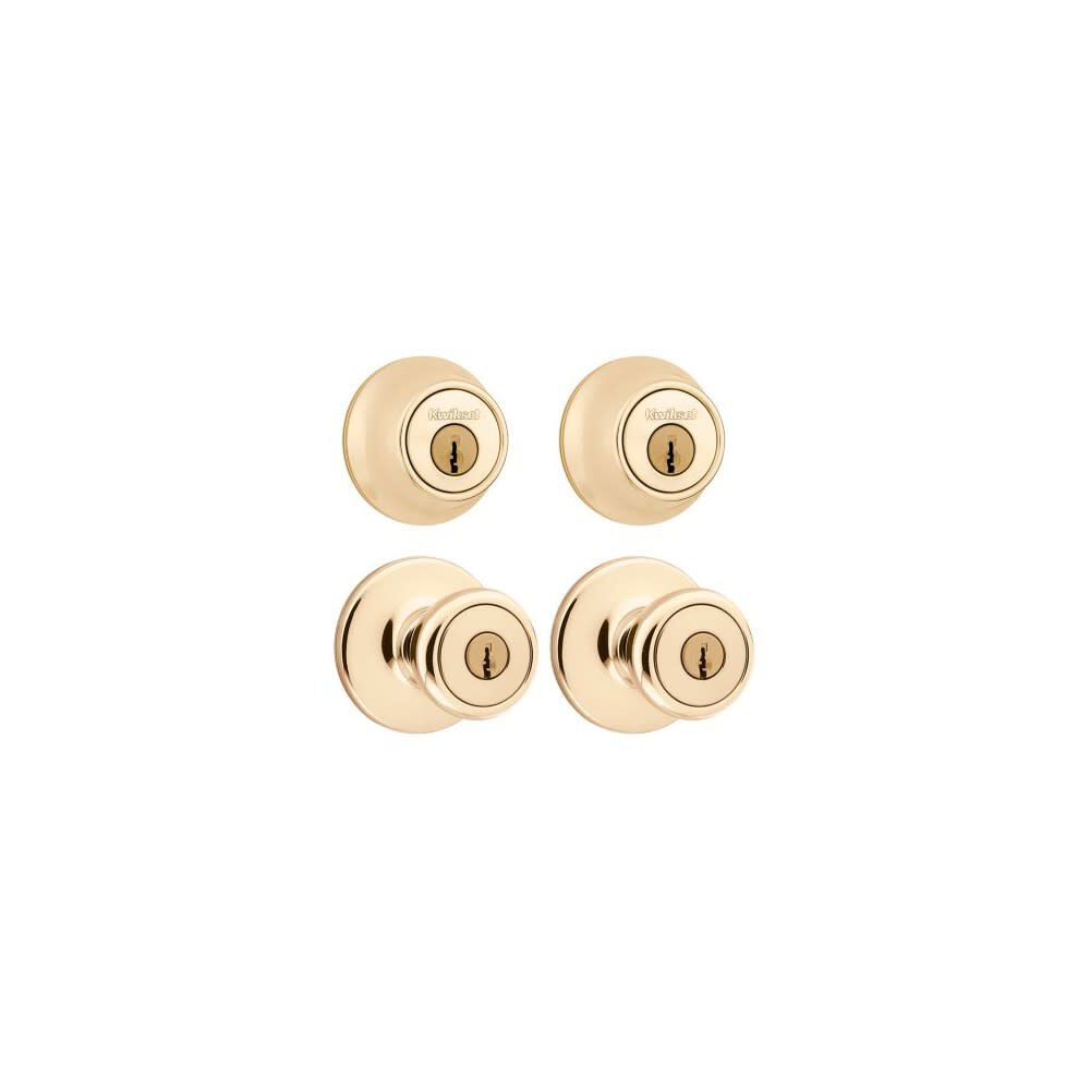 Polished Brass Tylo Knob Entry Lockset & Single Cylinder Deadbolt 92420-031
