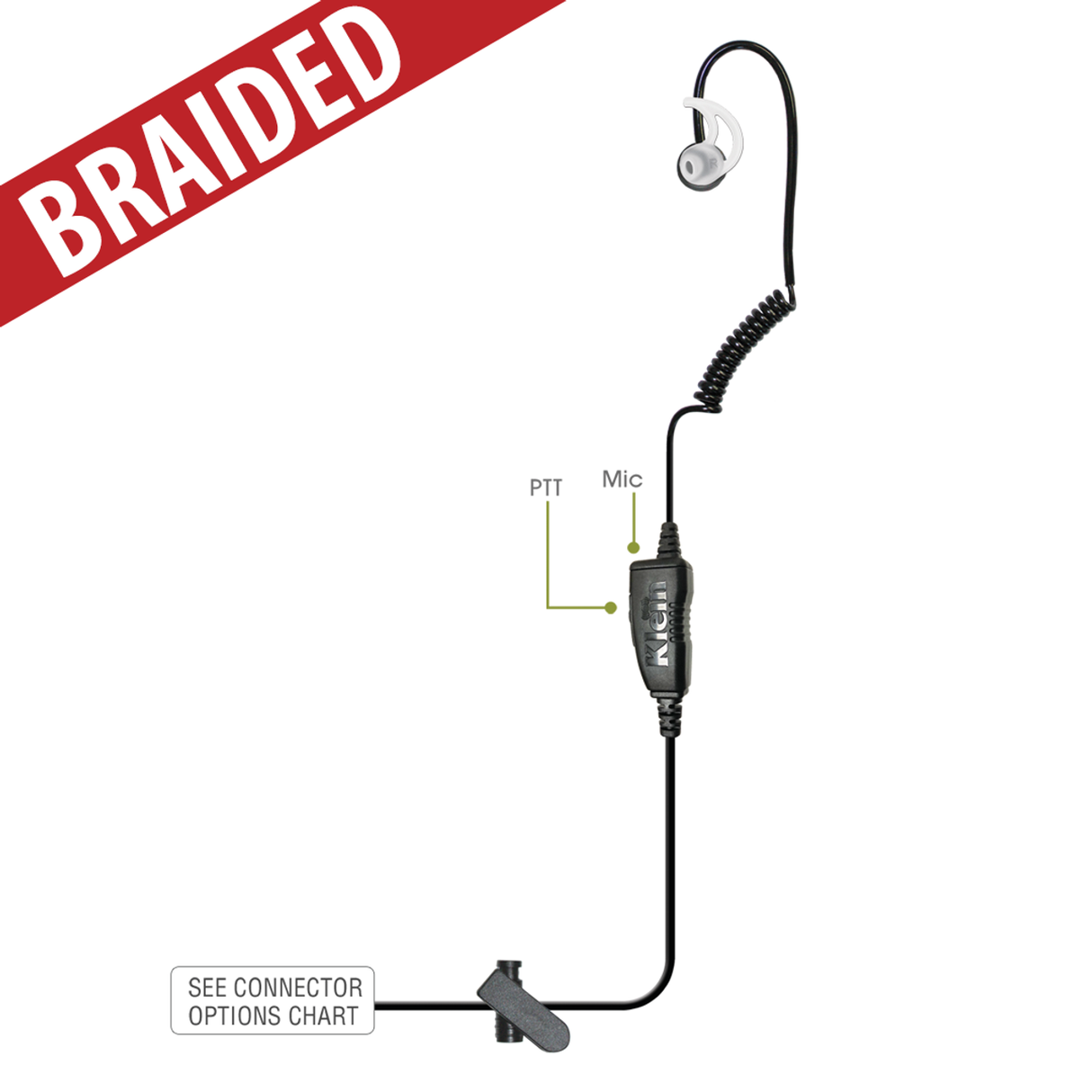 Intrepid 1-Wire PTT Radio Earpiece with Braided Cable