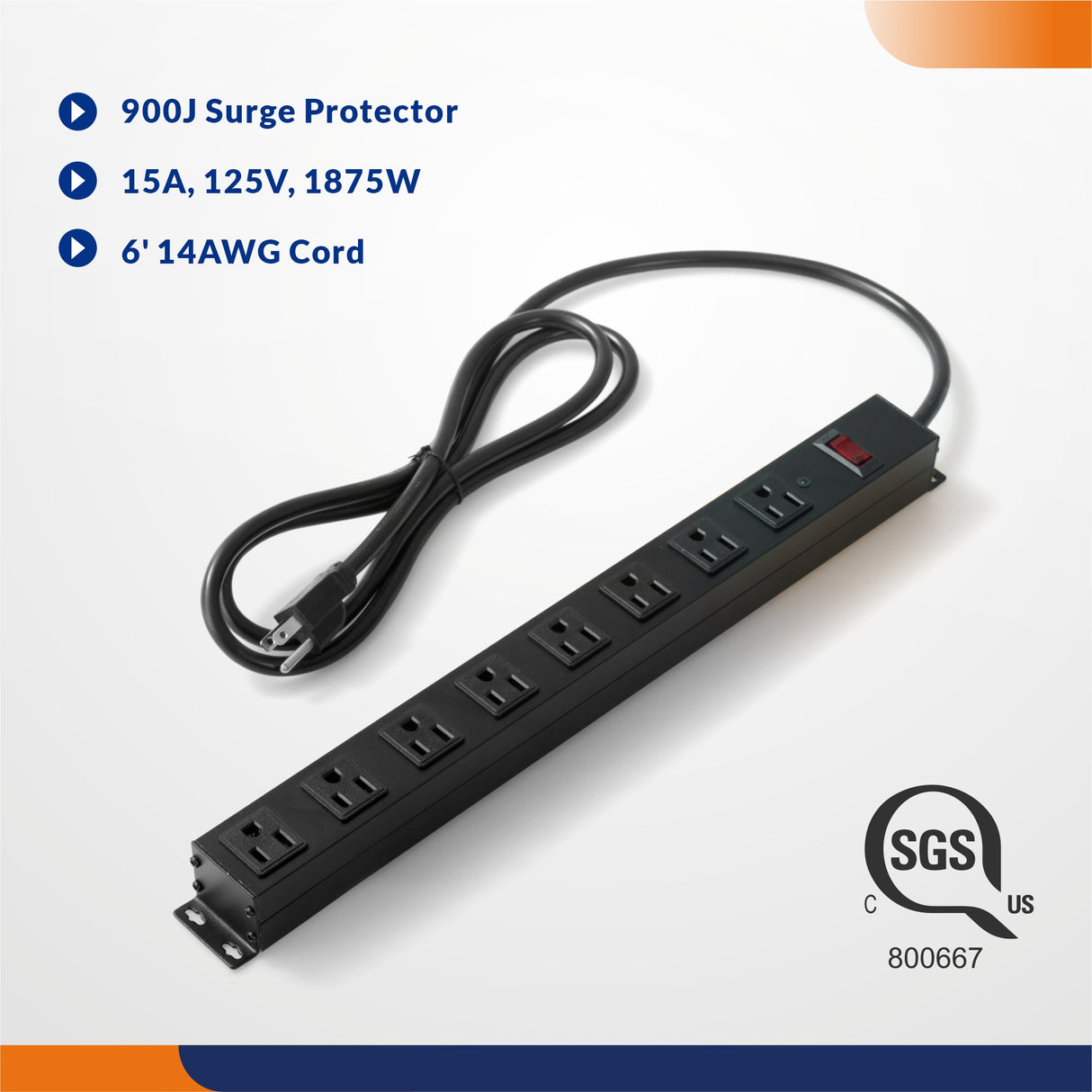 8 Outlet Industrial Heavy Duty Power Strip with 6 FT Extension Cord