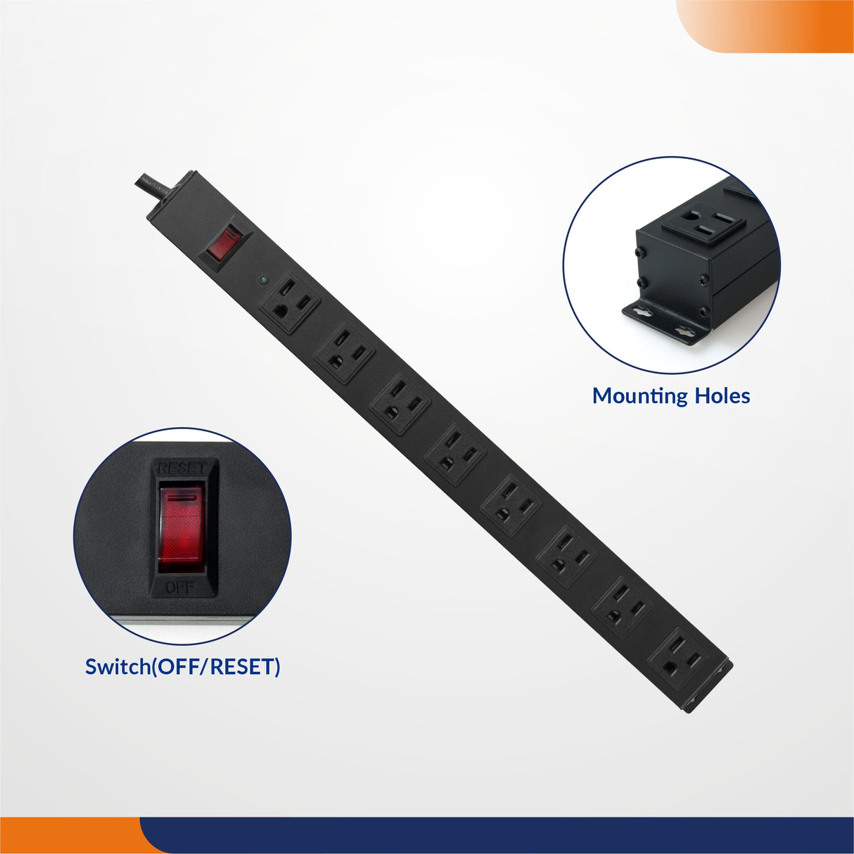 8 Outlet Industrial Heavy Duty Power Strip with 6 FT Extension Cord