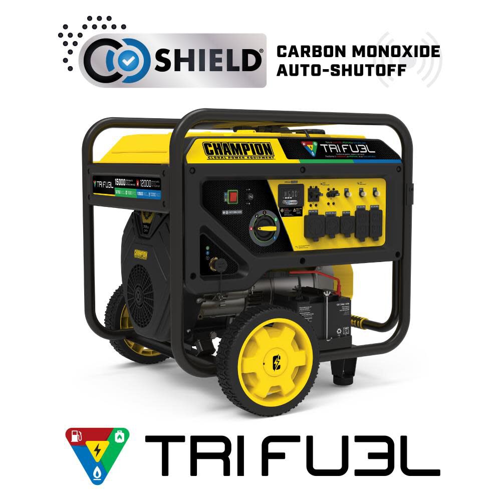 12000 Watt Tri-Fuel Generator Portable with Electric Start & CO Shield 201161