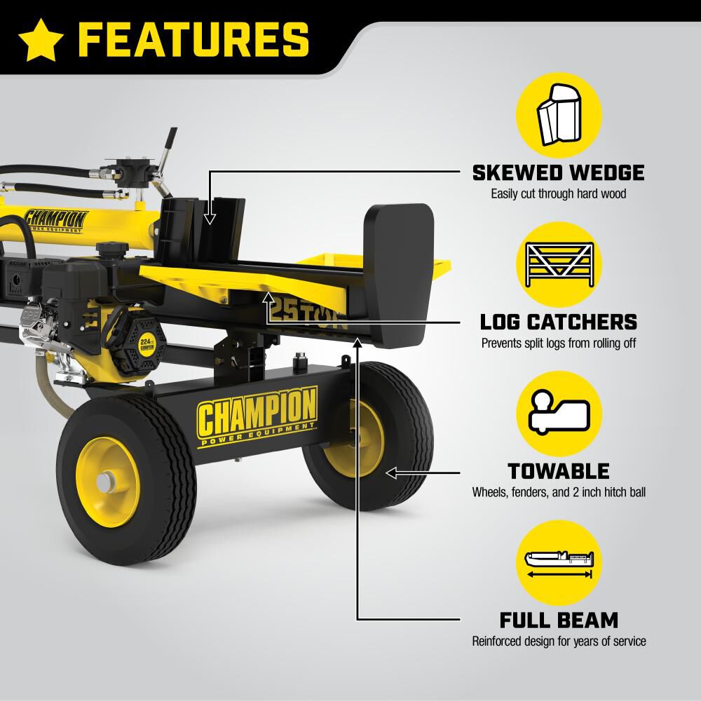 25 Ton Horizontal/Vertical Full Beam Gas Powered Log Splitter with Auto Return 100251