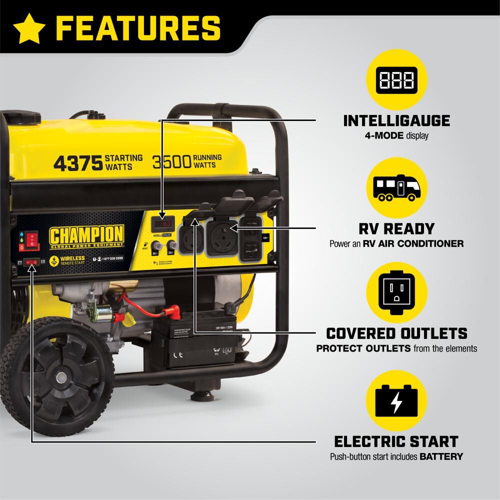 3500 Watt RV Ready Portable Generator with Wireless Remote Start CARB 100554