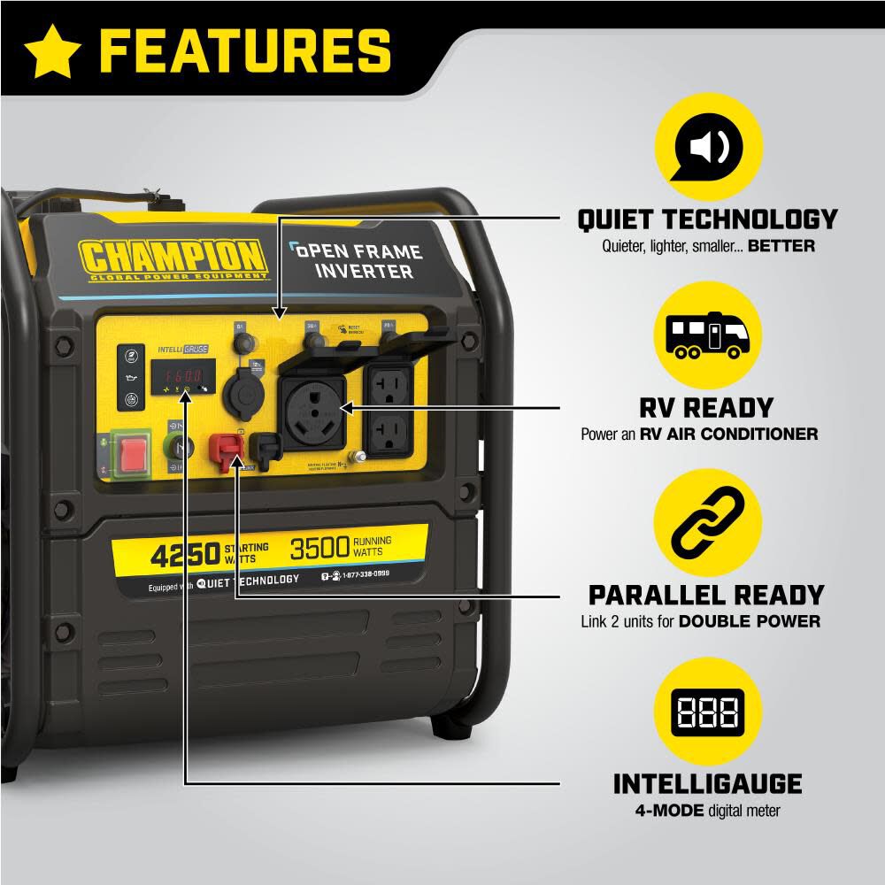 4250 Watt RV Ready Open Frame Inverter Generator with Quiet Technology 200954