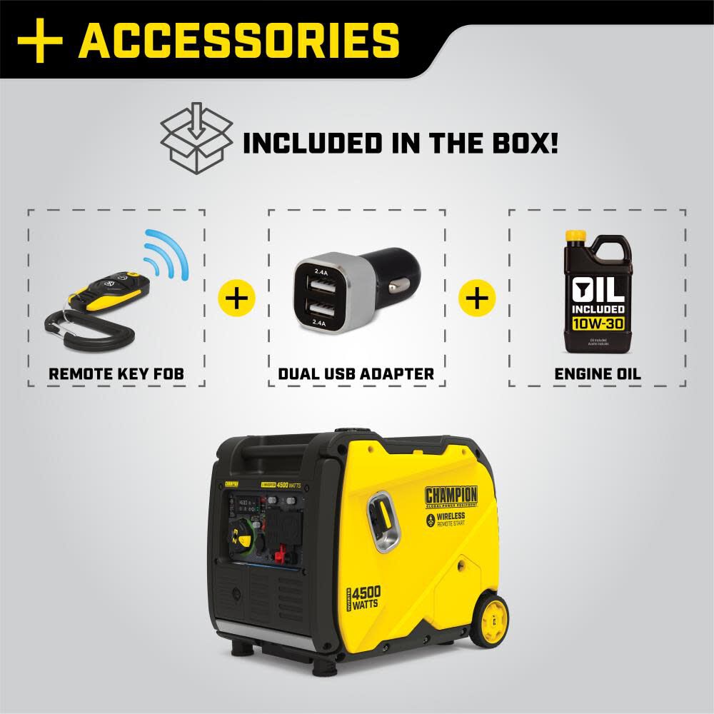 4500-Watt Wireless Remote Start Inverter Generator with Quiet Technology and CO Shield 201184