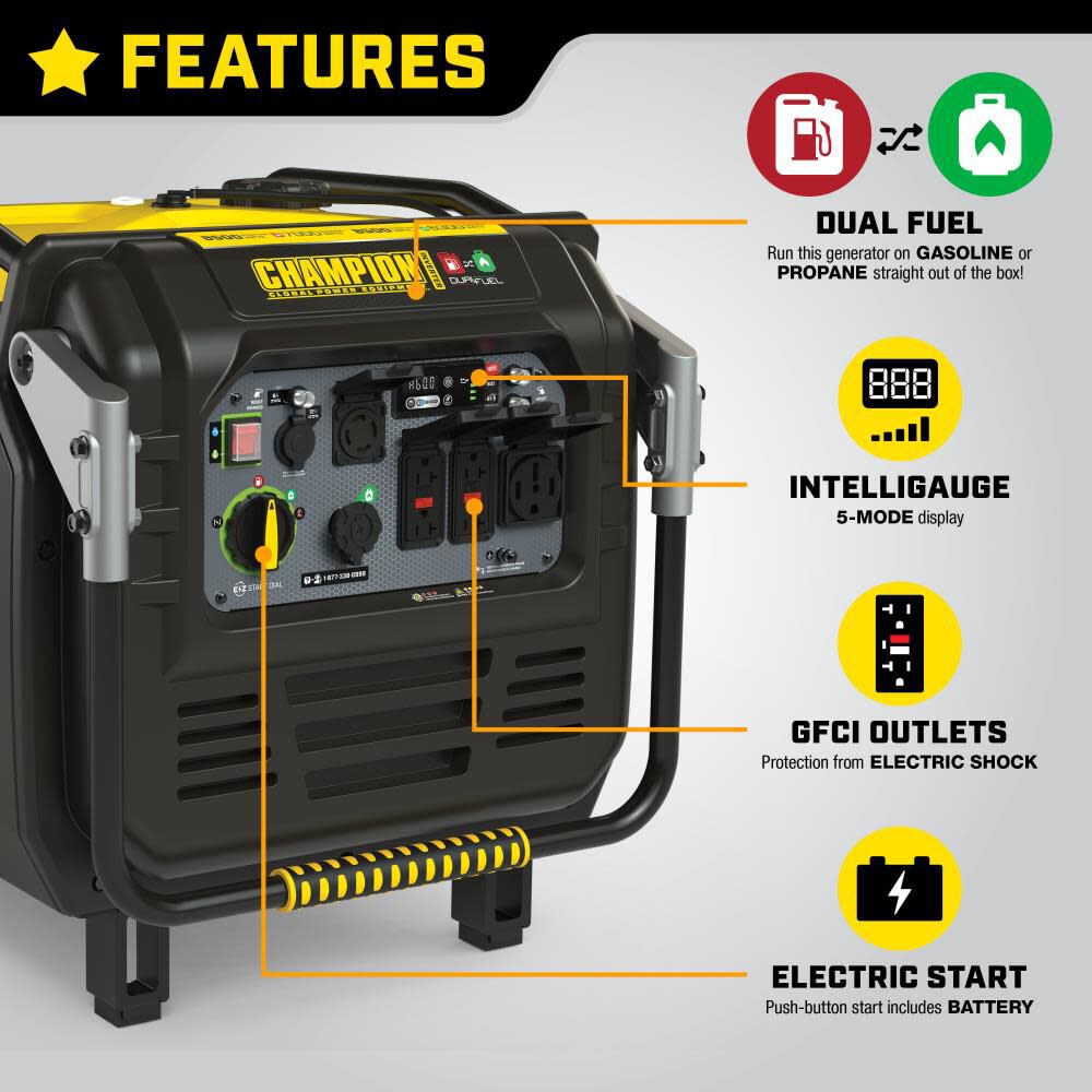 8500 Watt Inverter Generator Electric Start Dual Fuel with CO Shield 201175