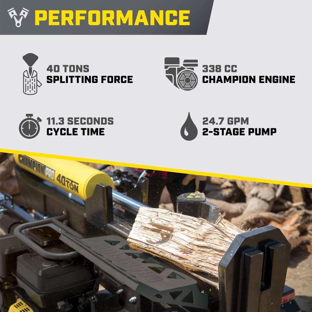 Pro Grade 40-Ton Horizontal/Vertical Full Beam Gas Wood Log Splitter with Auto Return 201091