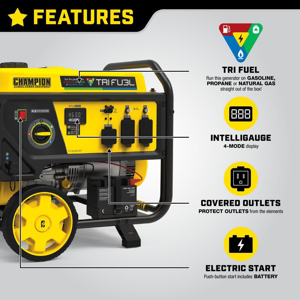 Tri Fuel Portable Generator 6500 Watt with CO Shield & Electric Start 201169