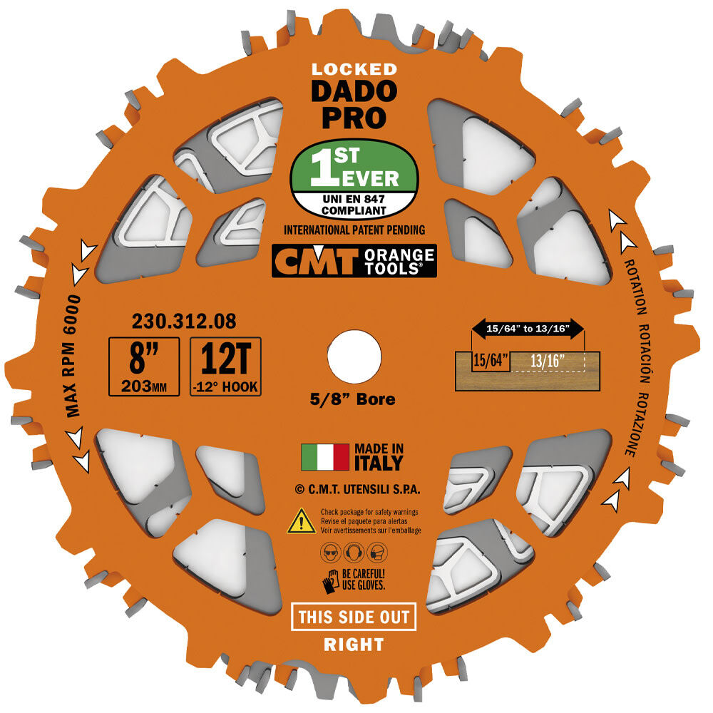 8in 12T Wood Locked Dado Pro Blade Set 230.312.08