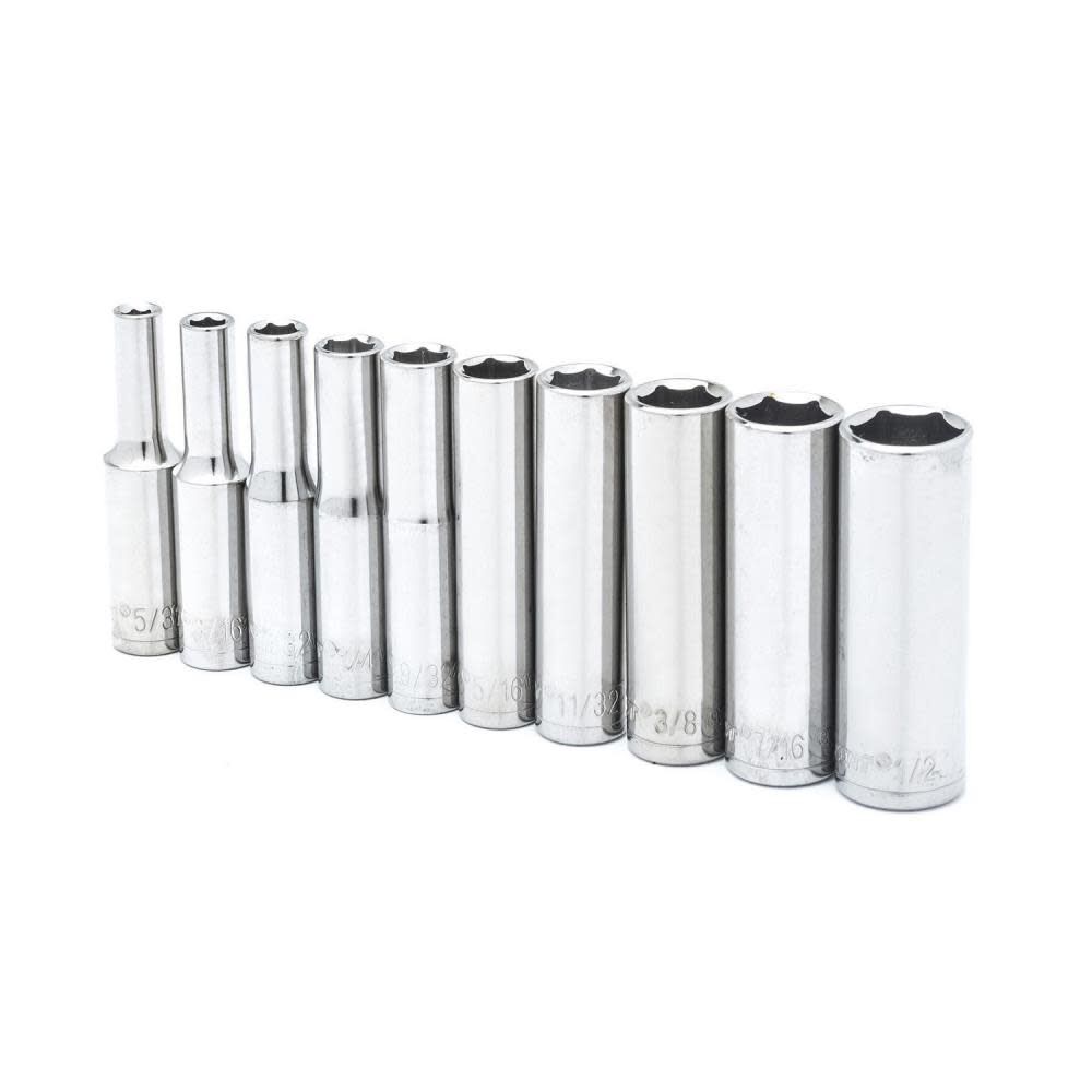 10 pc 1/4 Drive 6 Point Deep SAE Socket Set CSAS10N