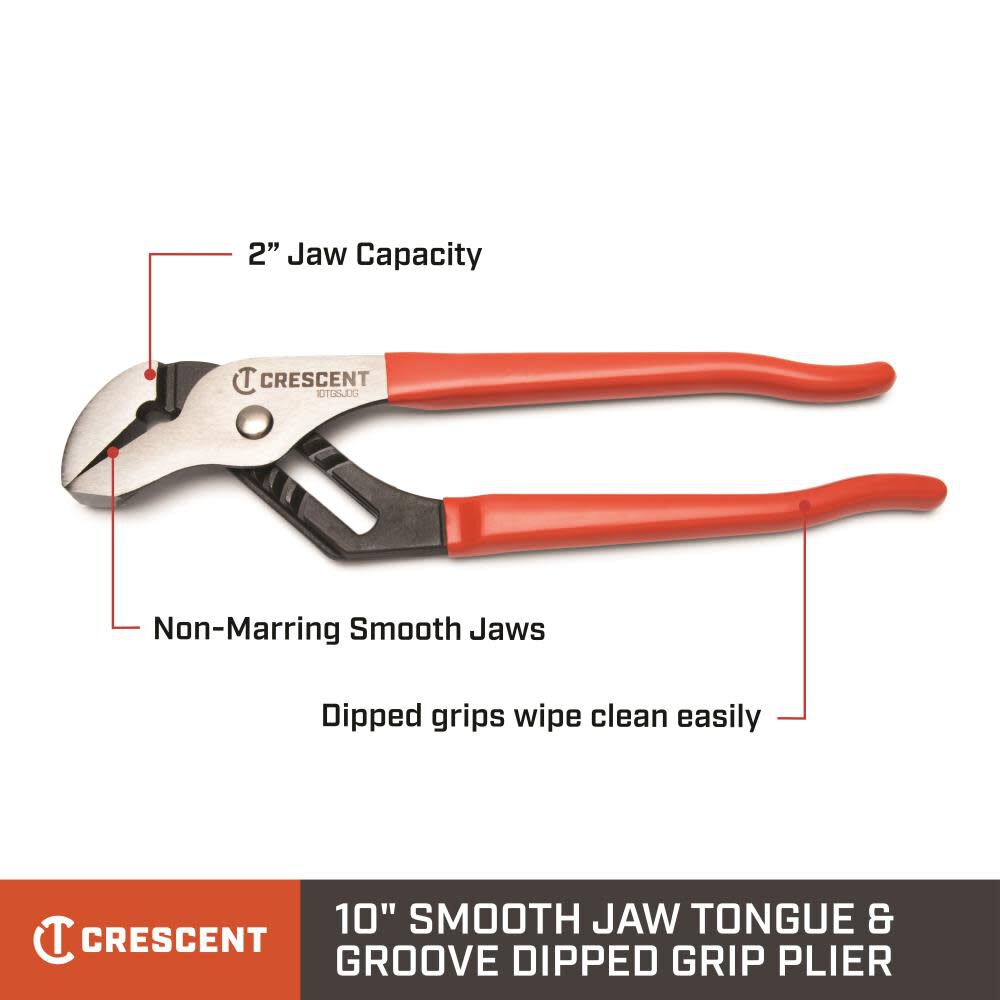 10in Smooth Jaw Dipped Handle Tongue & Groove Pliers 10TGSJDG