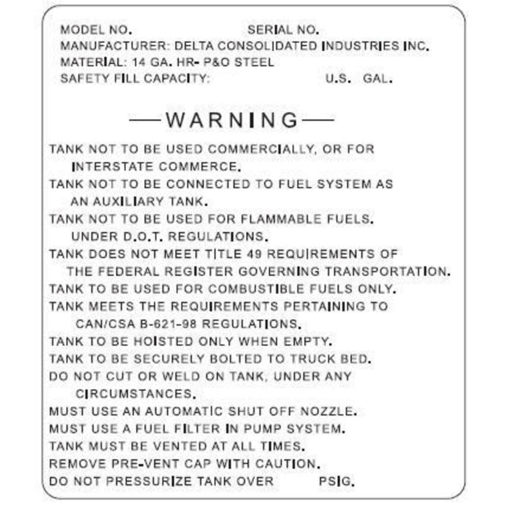 Aluminum Transfer Tank 100 Gallon Rectangular 438000