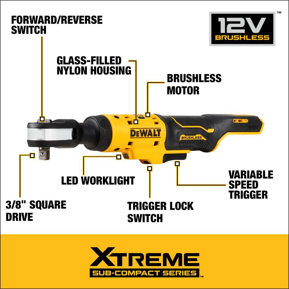 XTREME 12-volt Max Variable Speed Brushless 3/8-in Drive Cordless Ratchet Wrench (Bare Tool) DCF503B