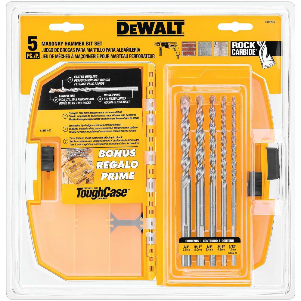 5 Piece Premium Percussion Masonry Drill Bit Set DW5205