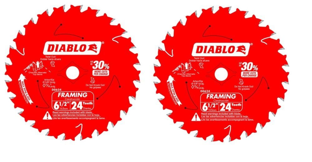 Framing Saw Blade 6 1/2inx 24T 2pk D0624VPX