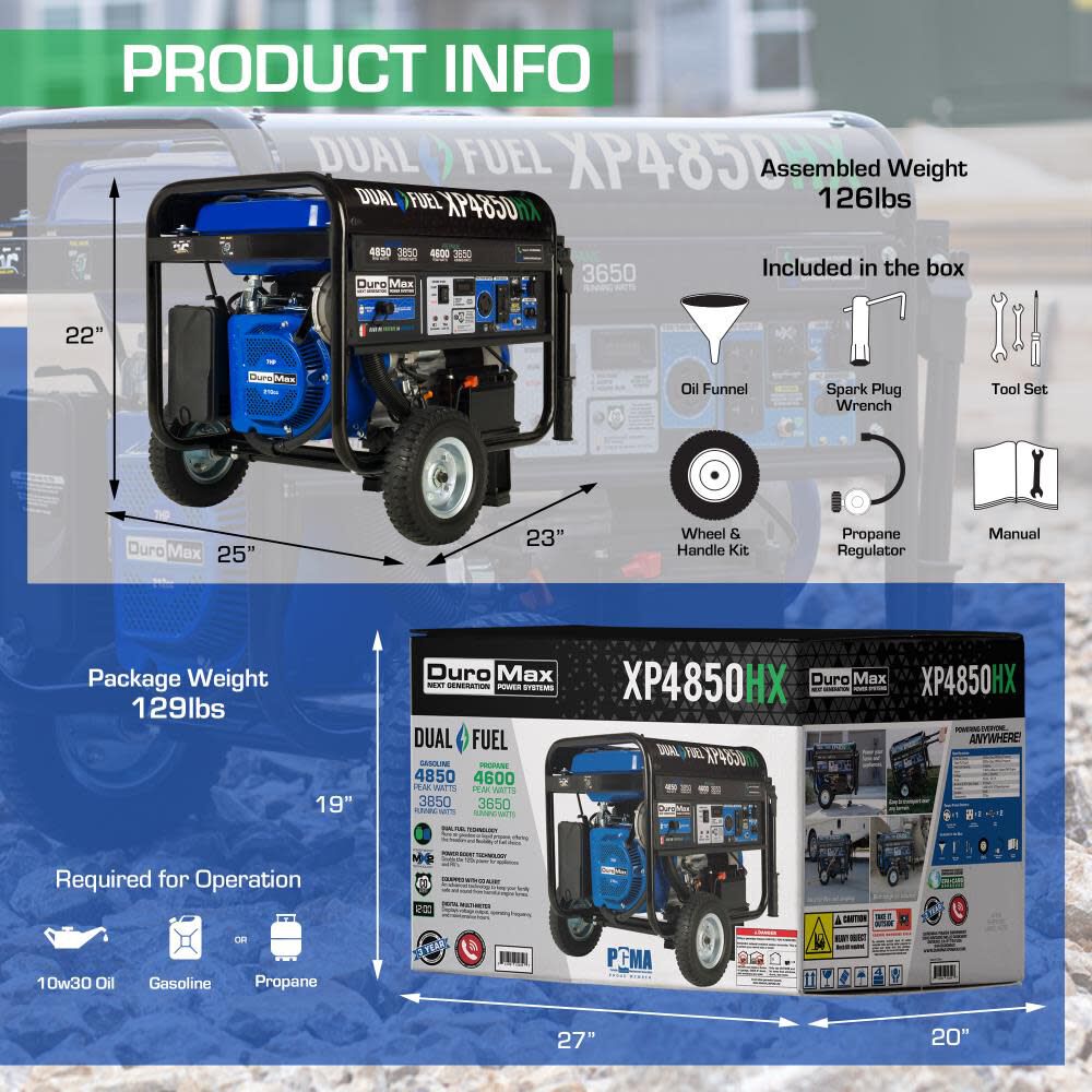 Generator Dual Fuel Gas Propane Portable with CO Alert 4850 Watt XP4850HX