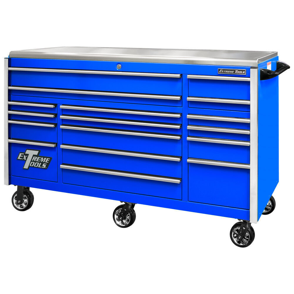 72in Blue Roller Cabinet with Chrome Drawer Pulls EX7217RCQBLCR