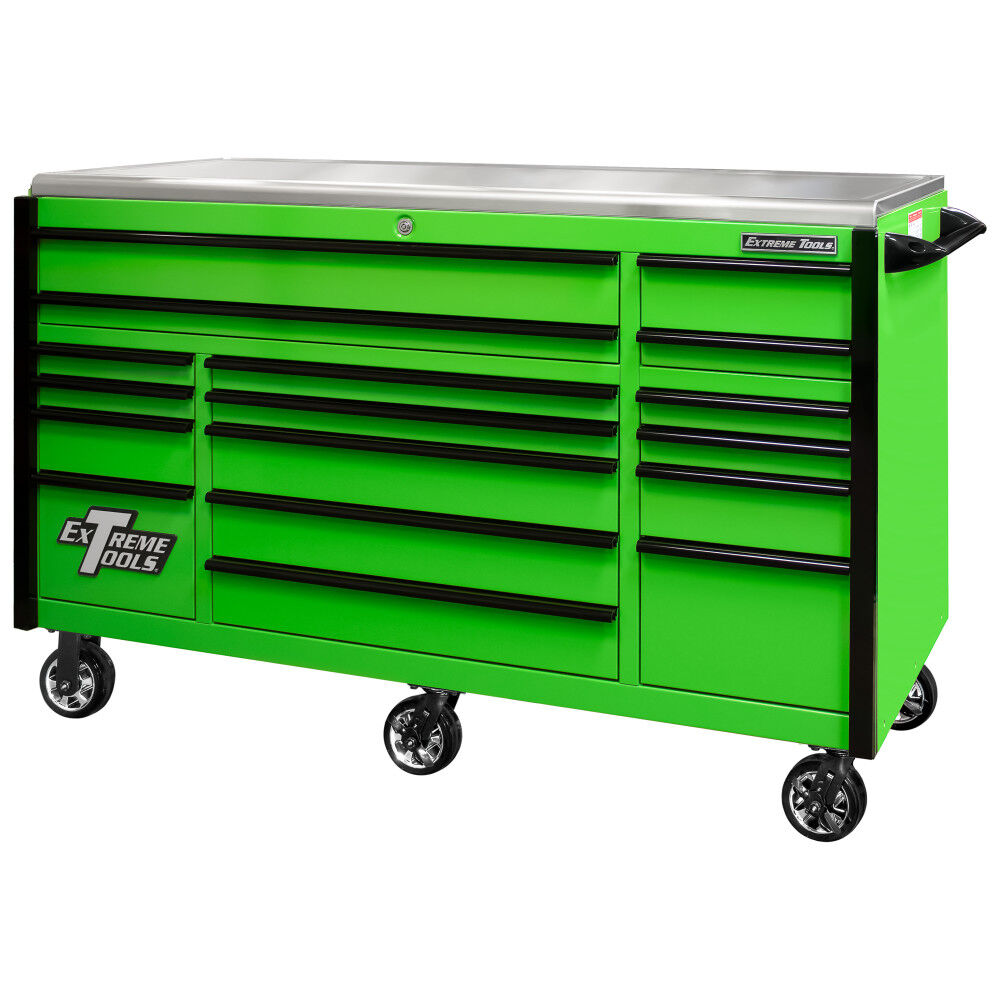 72in Green Roller Cabinet with Black Drawer Pulls EX7217RCQGNBK