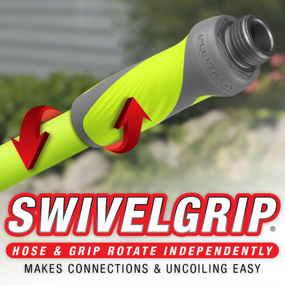 SwivelGrip Garden Hose, 5/8 Inch x 100 Feet, 3/4 Inch - 11 1/2 GHT Fittings, ZillaGreen HFZG5100YWS