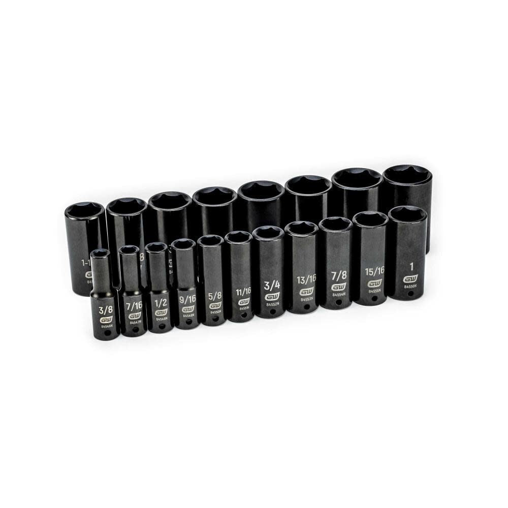 1/2in Drive 6 Point Deep Impact Socket Set SAE 19pc 84934N