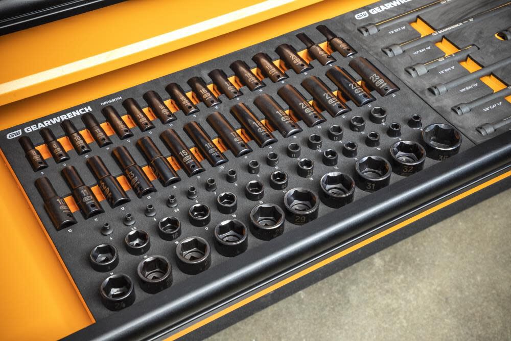 1/4, 3/8, 1/2 Drive 6 Point Metric Impact Socket Set in Foam Storage Tray 66pc GWMSISKMM