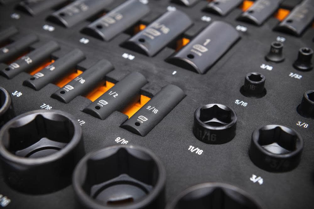 1/4, 3/8, 1/2 Drive 6 Point SAE Impact Socket Set in Foam Storage Tray 63pc GWMSISKSAE