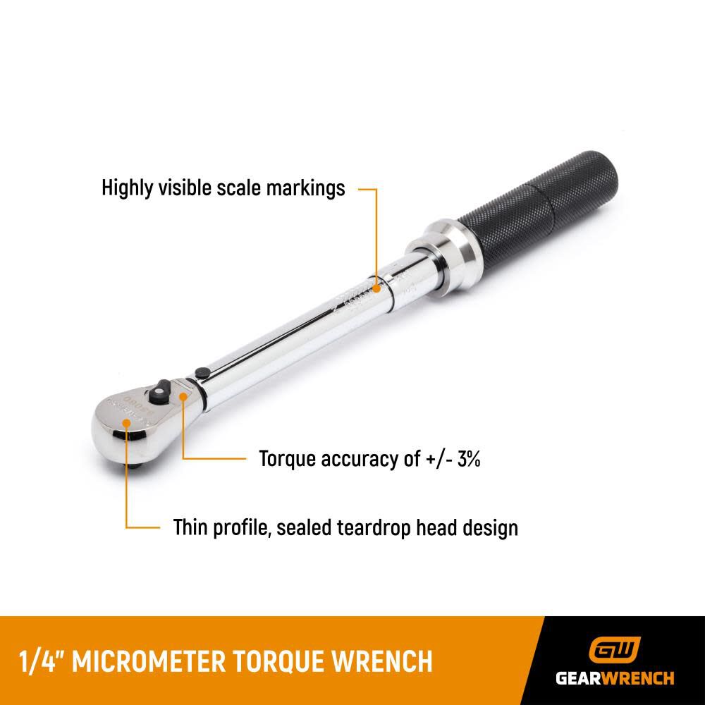 1/4in Drive Micrometer Torque Wrench 30-200 in/Lbs 85060M