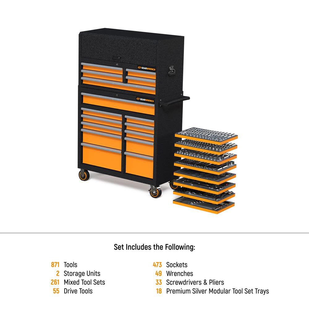 Rolling Tool Box with Mechanics Tool Set in Premium Modular Foam Trays 873pc MEGAMOD873