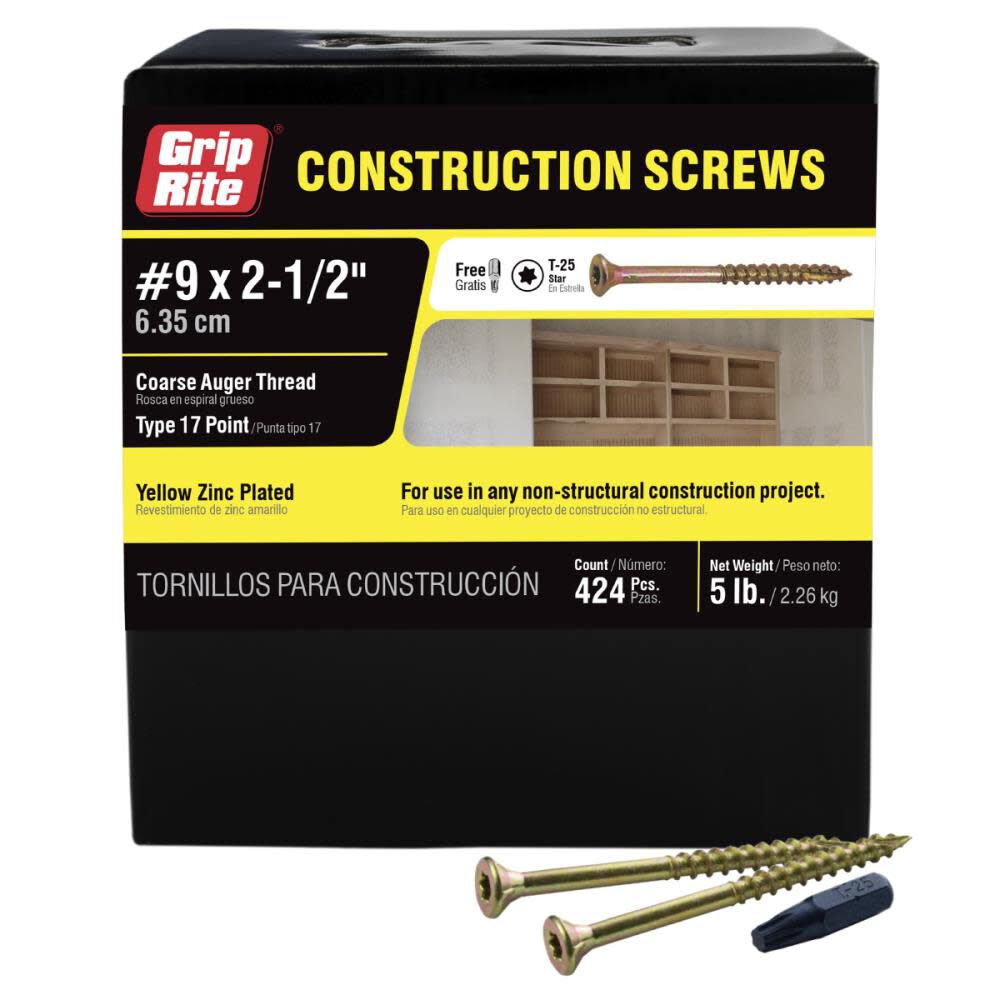 5-Lb #9 x 2.5-in Bugle-Head Yellow Zinc Type 17 Star-Drive Interior Wood Screw 212GCS5