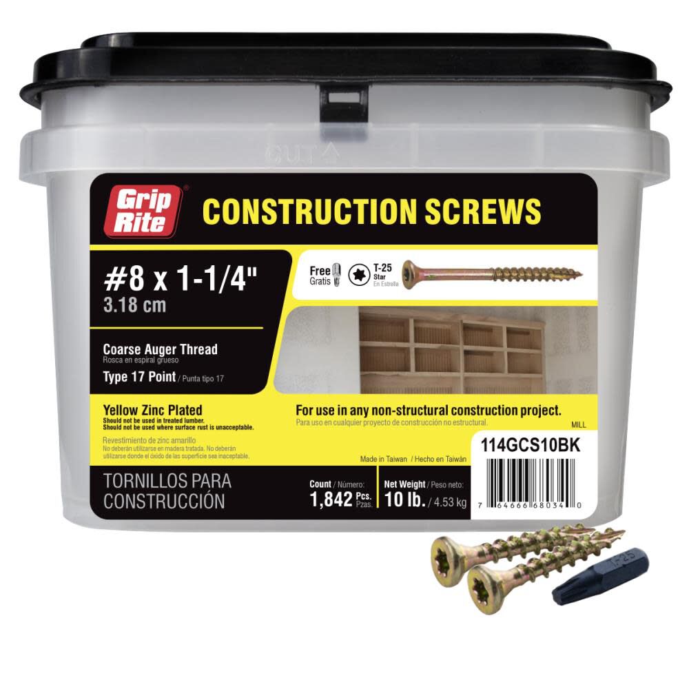 Screws #8 x 1.25in Bugle-Head Yellow Zinc Type 17 Star-Drive Interior Wood 10lbs 114GCS10BK