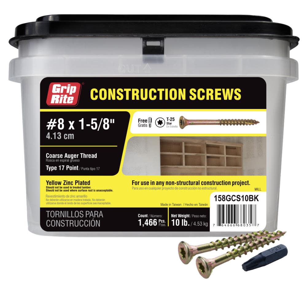 Screws #8 x 1.625in Bugle-Head Yellow Zinc Type 17 Star-Drive Interior Wood 10lbs 158GCS10BK